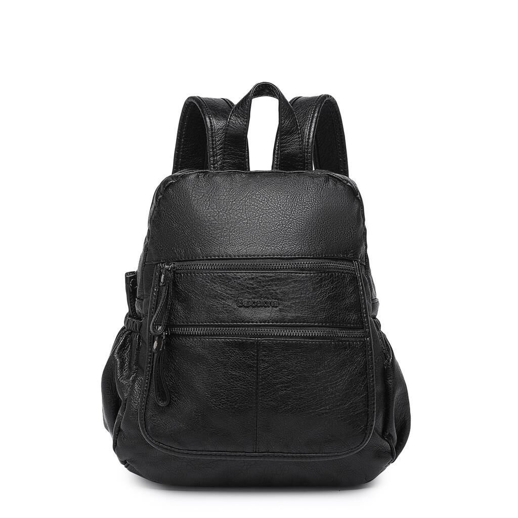 Yıkama Deri Sırt Askılı Kadın Çantası 21-K Barcelona 1902 01 Siyah