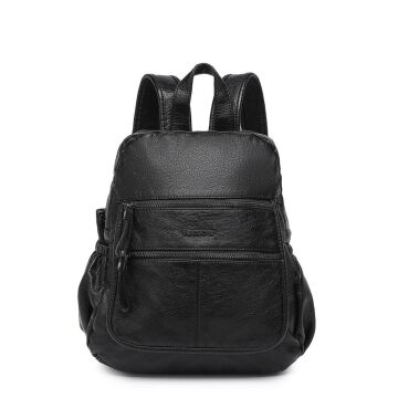 Yıkama Deri Sırt Askılı Kadın Çantası 21-K Barcelona 1902 01 Siyah