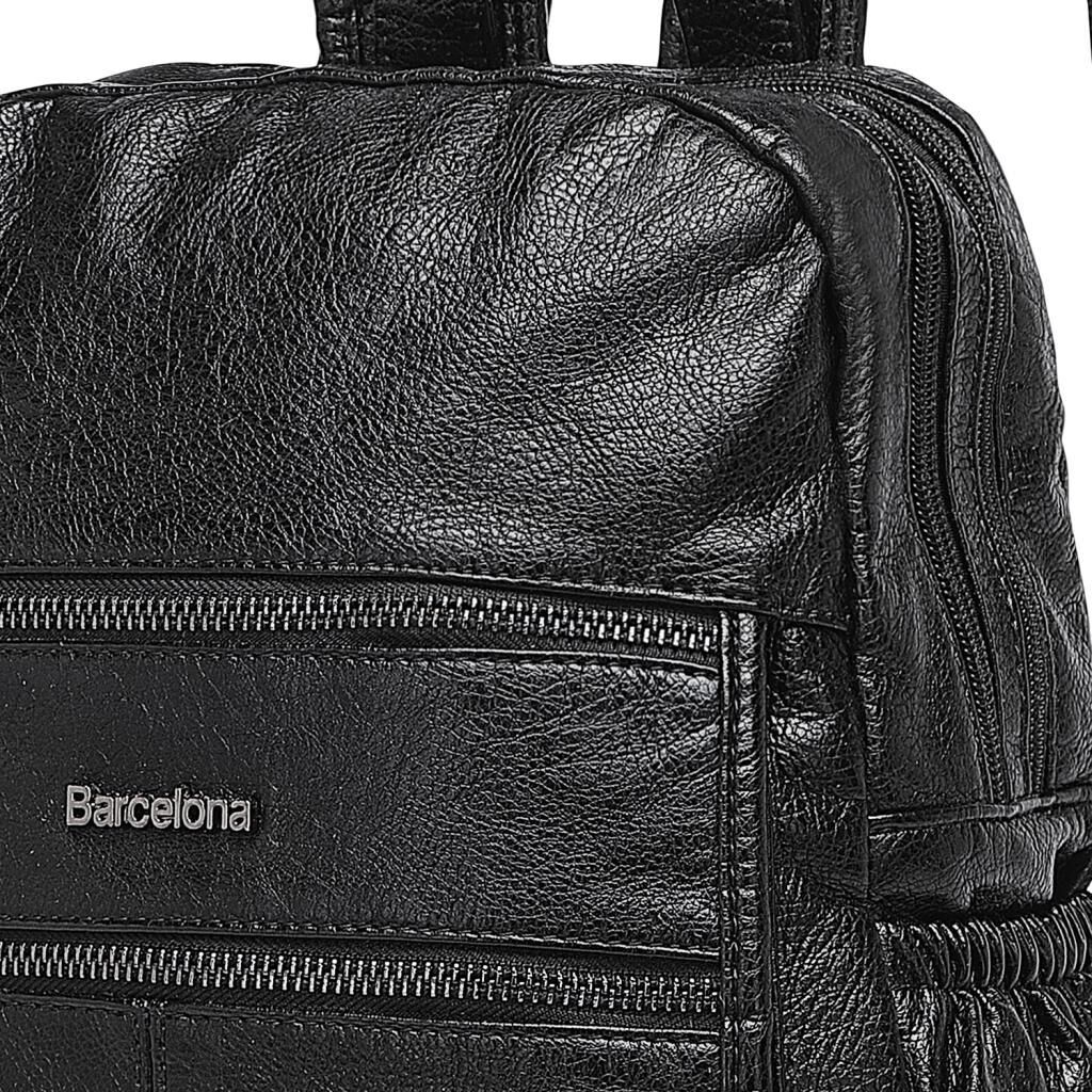 Yıkama Deri Sırt Askılı Kadın Çantası 21-K Barcelona 1902 01 Siyah