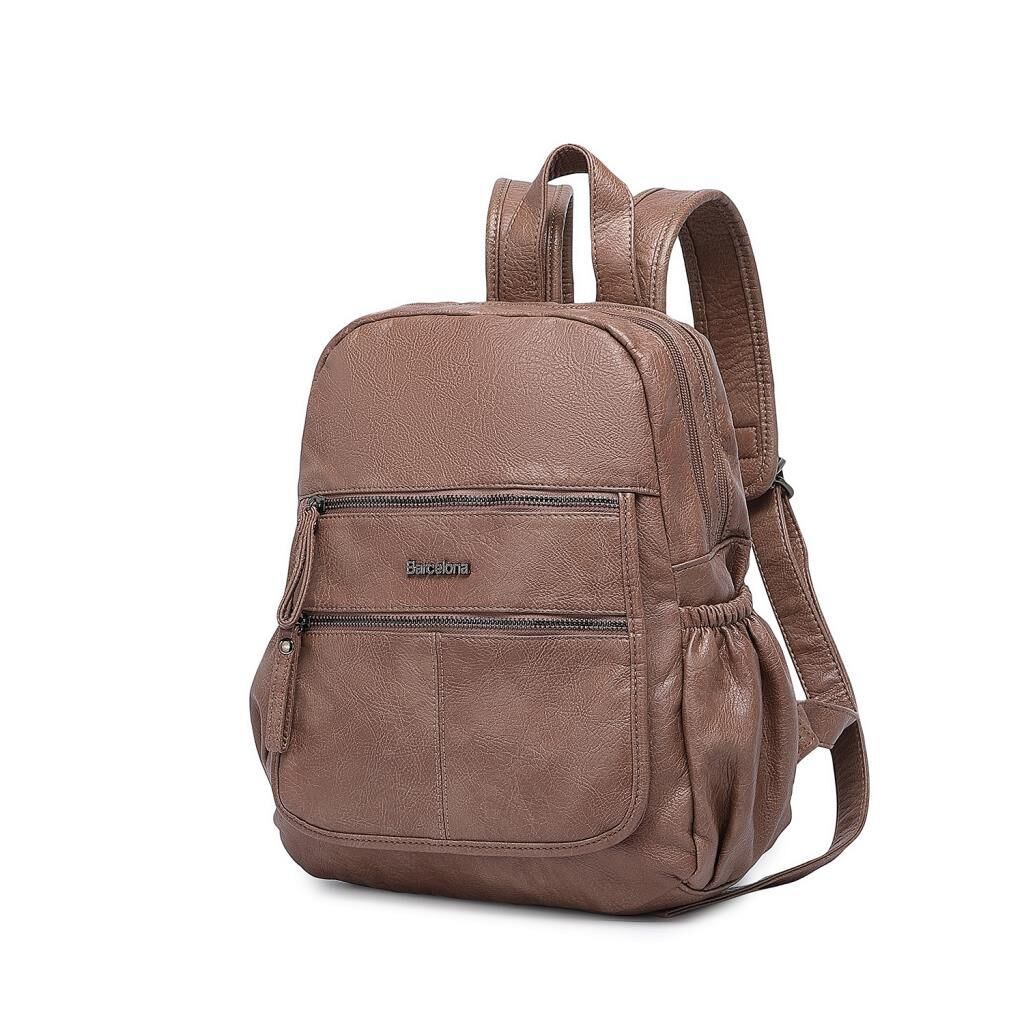 Yıkama Deri Sırt Askılı Kadın Çantası 21-K Barcelona 1902 15 Vizon