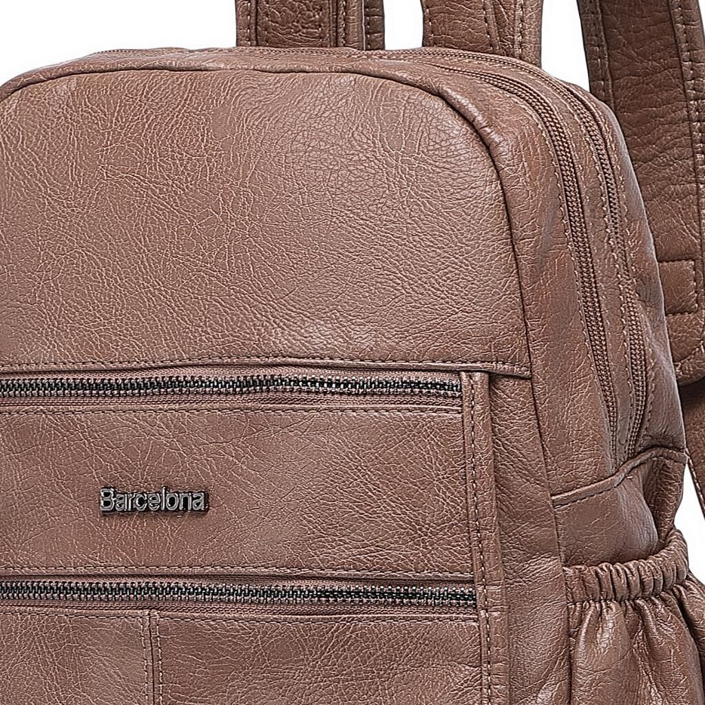 Yıkama Deri Sırt Askılı Kadın Çantası 21-K Barcelona 1902 15 Vizon