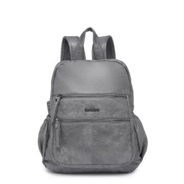 Yıkama Deri Sırt Askılı Kadın Çantası 21-K Barcelona 1902 Gri