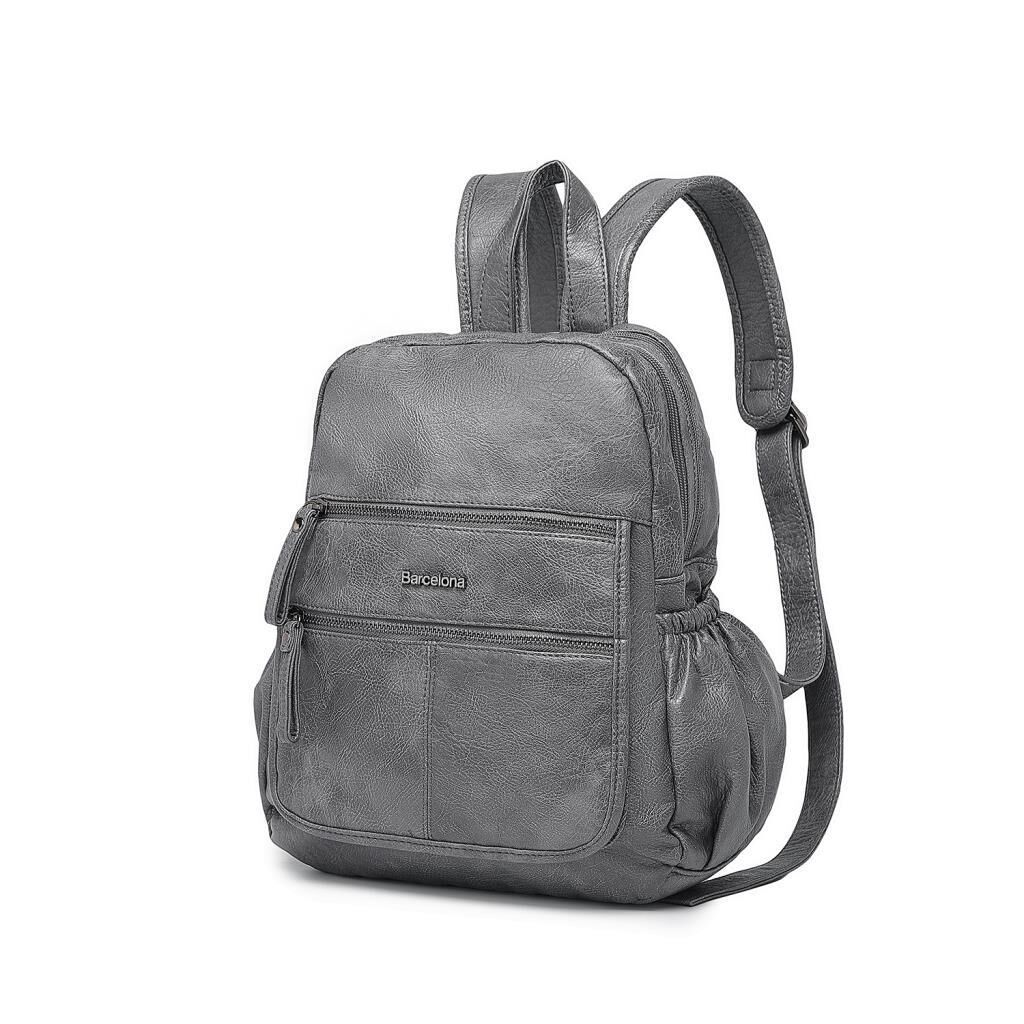 Yıkama Deri Sırt Askılı Kadın Çantası 21-K Barcelona 1902 Gri