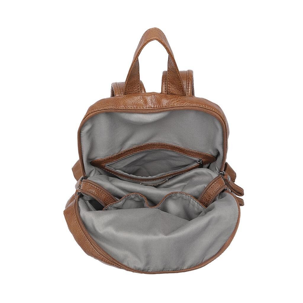 Yıkama Deri Sırt Askılı Kadın Çantası 21-K Barcelona 1902 Gri