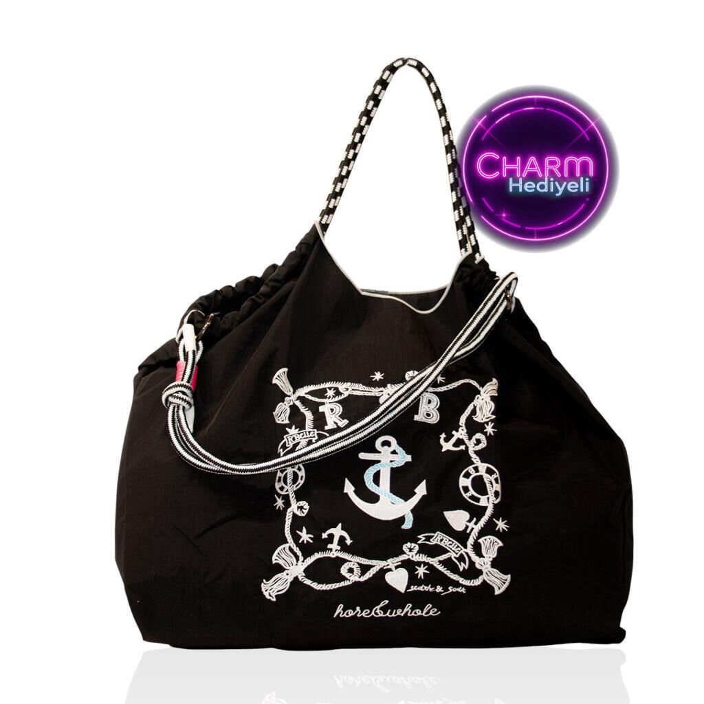 Büyük Boy Günlük veya Plaj Hafif Kadın Çanta 21-K Barcelona Coal (Siyah)