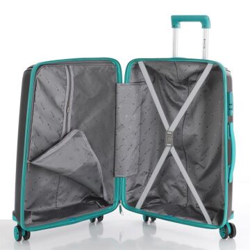 MÇS Orta Boy Kırılmaz Silikon Seyahat Valizi Bavulu V305 Siyah/CamGöbeği