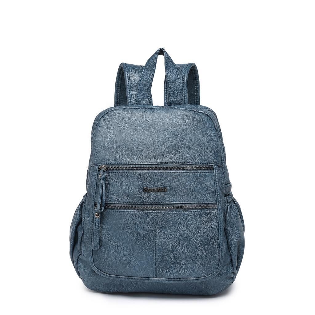 Yıkama Deri Sırt Askılı Kadın Çantası 21-K Barcelona 1902 50 Buz Mavisi