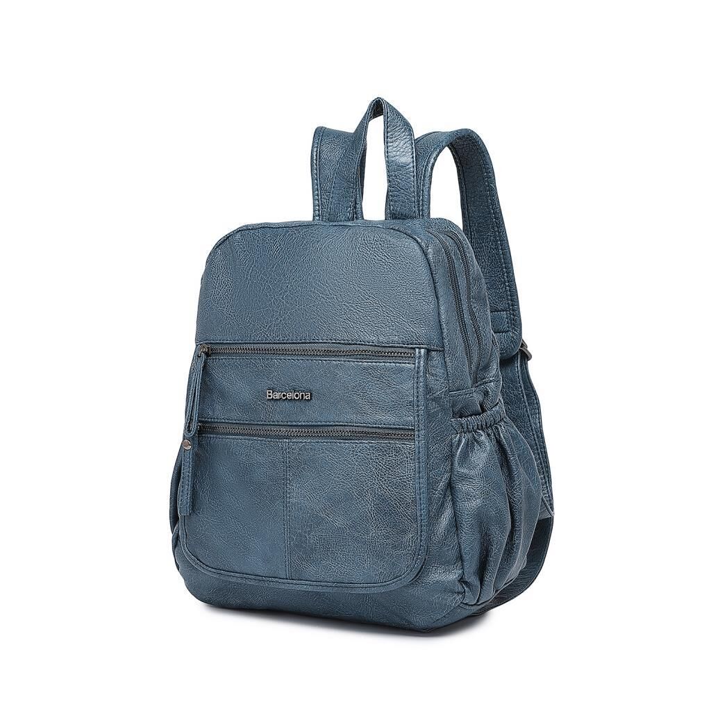Yıkama Deri Sırt Askılı Kadın Çantası 21-K Barcelona 1902 50 Buz Mavisi