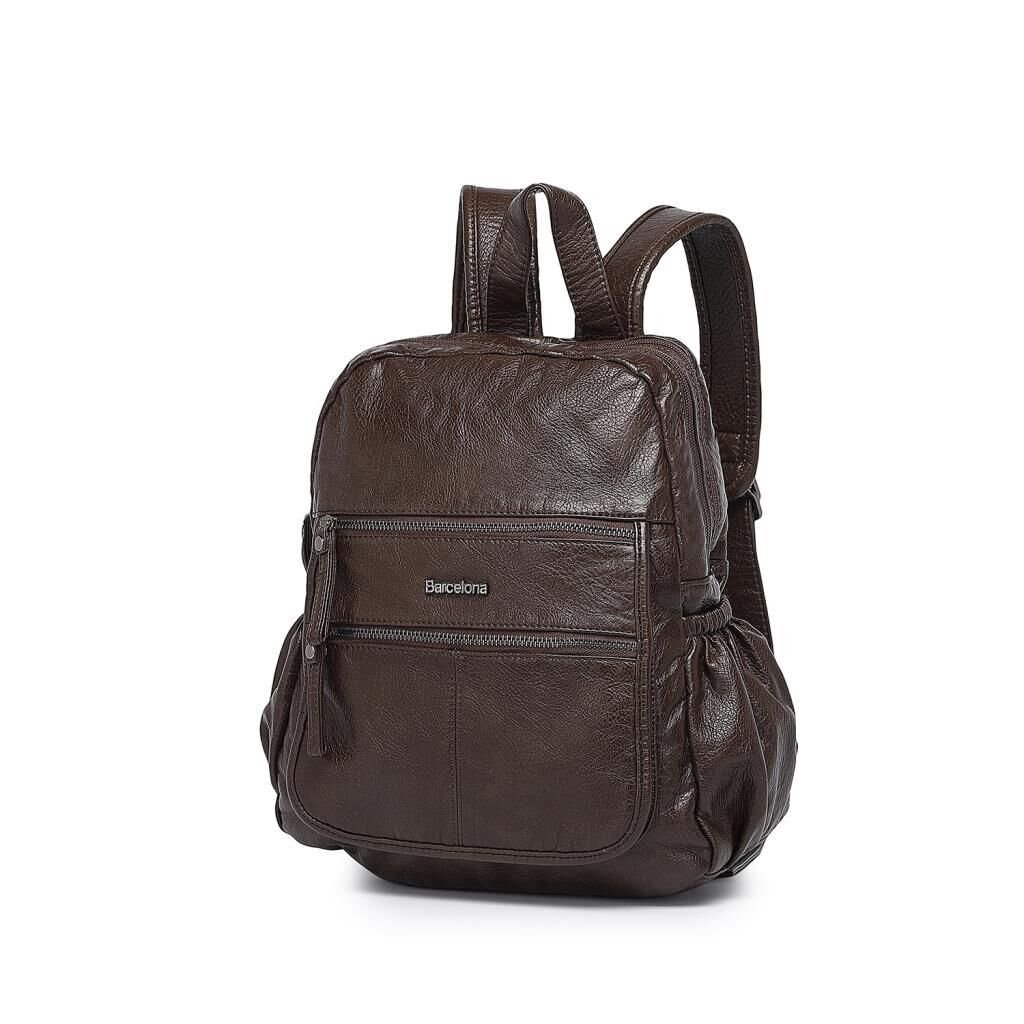 Yıkama Deri Sırt Askılı Kadın Çantası 21-K Barcelona 1902 06 Kahve