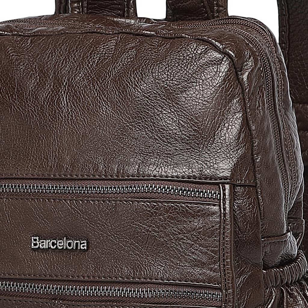 Yıkama Deri Sırt Askılı Kadın Çantası 21-K Barcelona 1902 06 Kahve