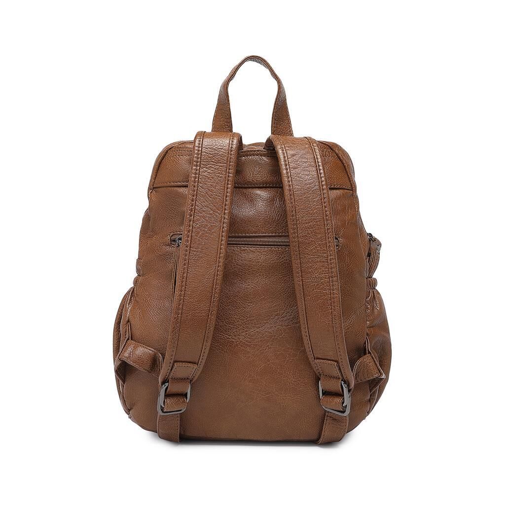 Yıkama Deri Sırt Askılı Kadın Çantası 21-K Barcelona 1902 Camel