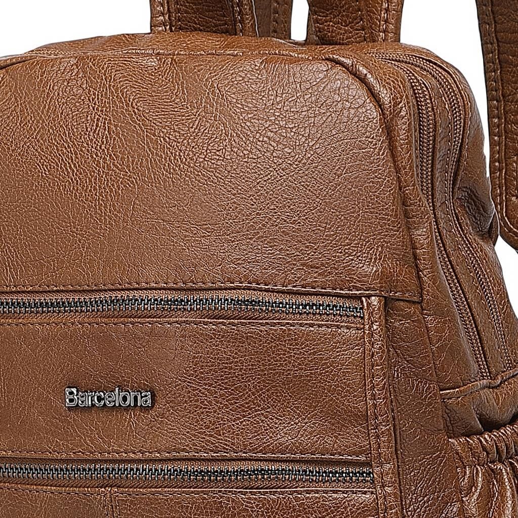Yıkama Deri Sırt Askılı Kadın Çantası 21-K Barcelona 1902 Camel