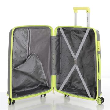 MÇS Orta Boy Kırılmaz Silikon Seyahat Valizi Bavulu V305 Gri/AçıkSarı