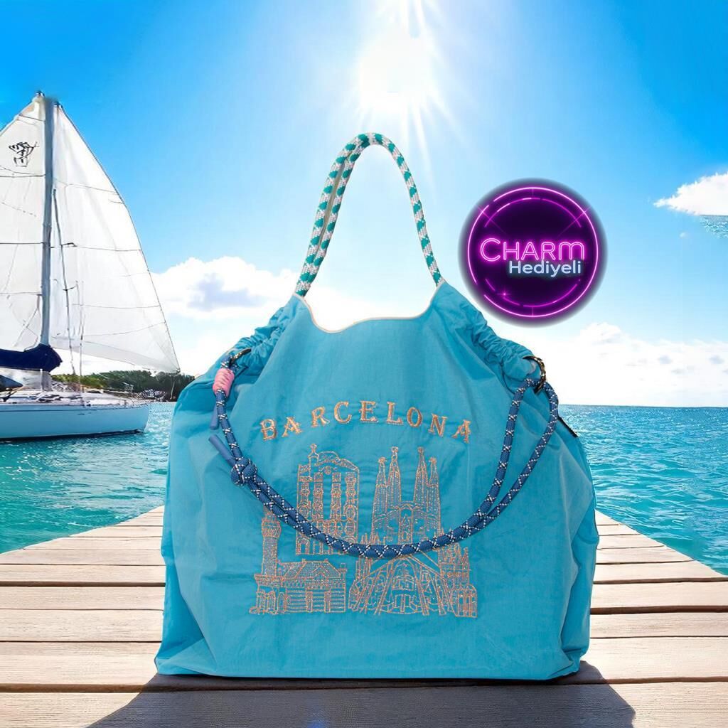 Orta Boy Günlük veya Plaj için Kadın Çantası 21-K Barcelona Turkuaz