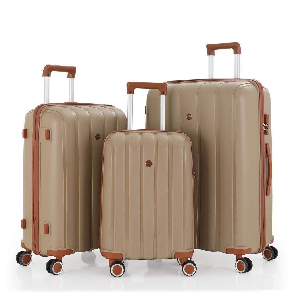 MÇS 3lü Set Kırılmaz Silikon Seyahat Valizi Bavulu V305 Şampanya/Kahve