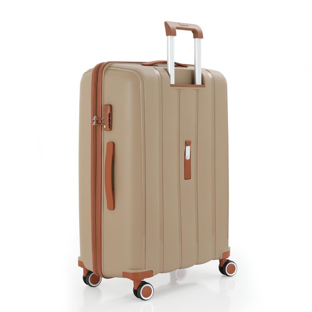 MÇS 3lü Set Kırılmaz Silikon Seyahat Valizi Bavulu V305 Şampanya/Kahve
