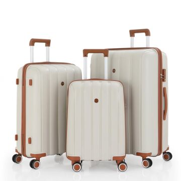 MÇS 3lü Set Kırılmaz Silikon Seyahat Valizi Bavulu V305 Kemik Kahve