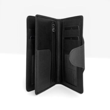 Grande Gerçek Deri Uniseks Cüzdan İnce Tasarım Büyük Boy Siyah