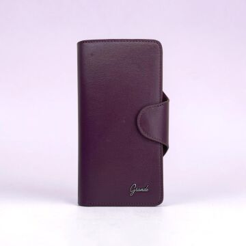 Grande Gerçek Deri Uniseks Cüzdan İnce Tasarım Büyük Boy Mürdüm