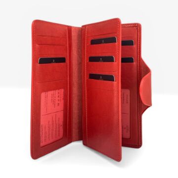 Grande Gerçek Deri Uniseks Cüzdan İnce Tasarım Büyük Boy Kırmızı
