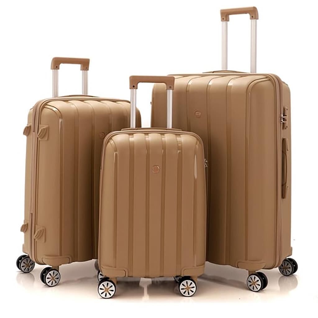 MÇS 3lü Set Kırılmaz Silikon Seyahat Valizi Bavulu V305 Şampanya