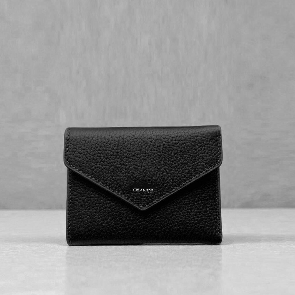 Grande Gerçek Deri Kadın Cüzdanı Hakiki Deri Küçük Boy Siyah