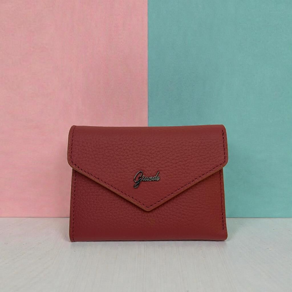 Grande Hakiki Deri Kadın Cüzdanı Küçük Boy Bordo
