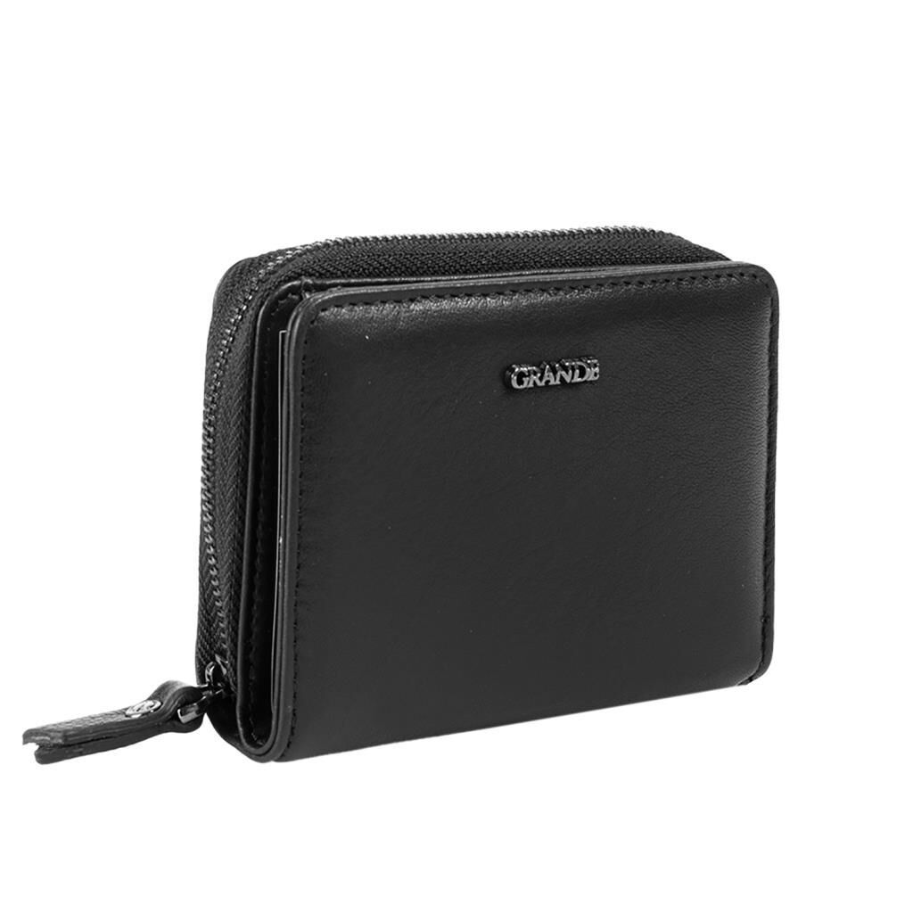 Grande Gerçek Deri Kadın Cüzdanı Hakiki Deri Küçük Boy Siyah