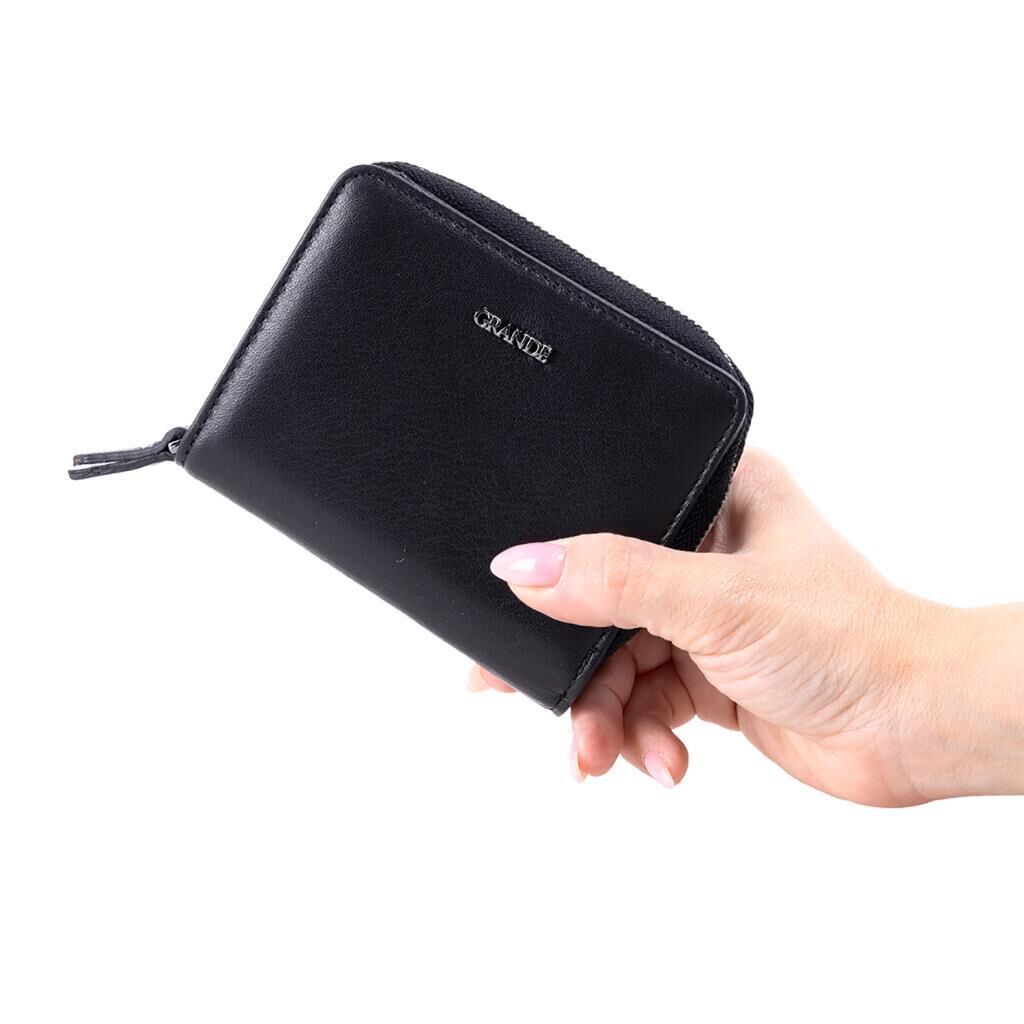 Grande Gerçek Deri Kadın Cüzdanı Hakiki Deri Küçük Boy Siyah