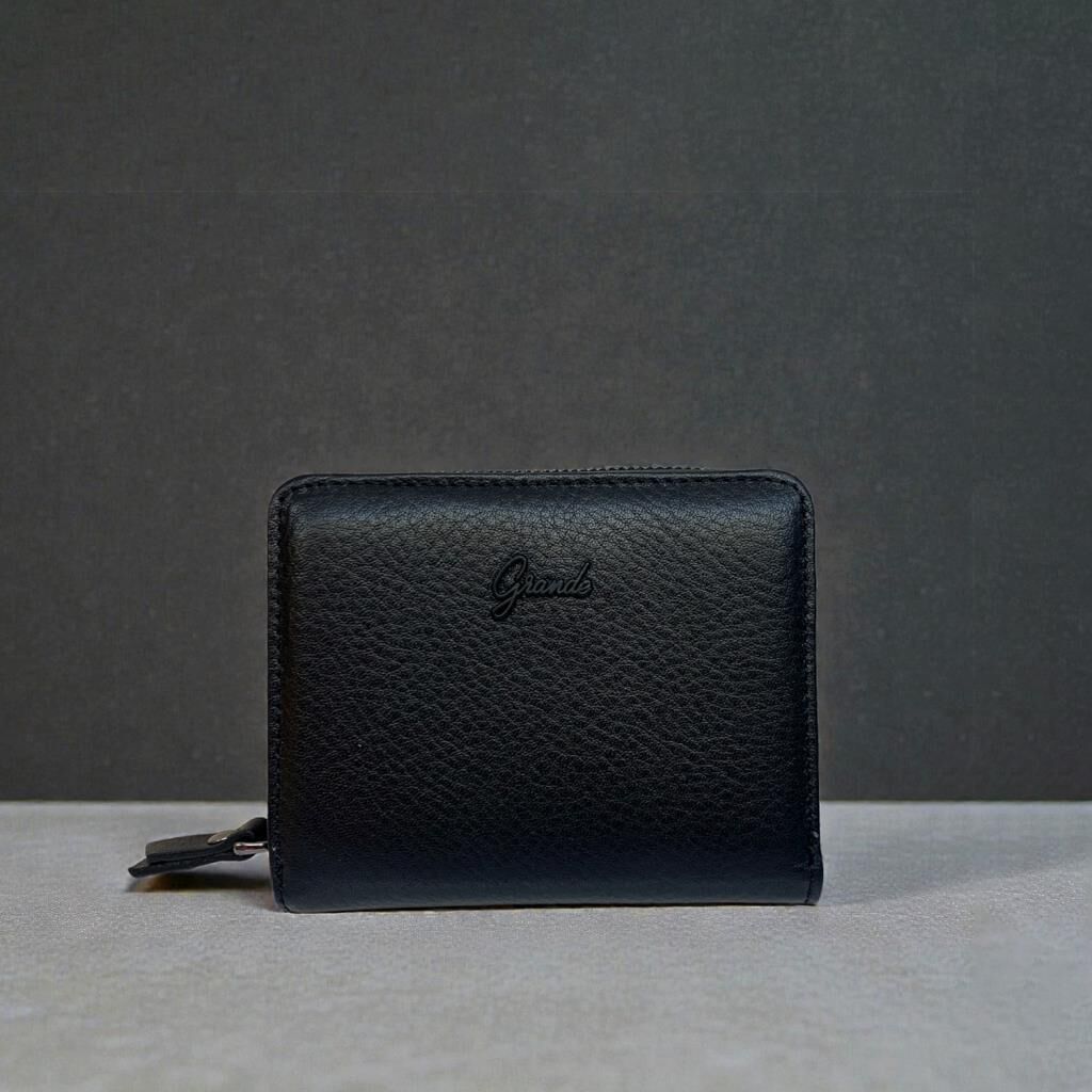 Grande Gerçek Deri Kadın Cüzdanı Hakiki Deri Küçük Boy Siyah