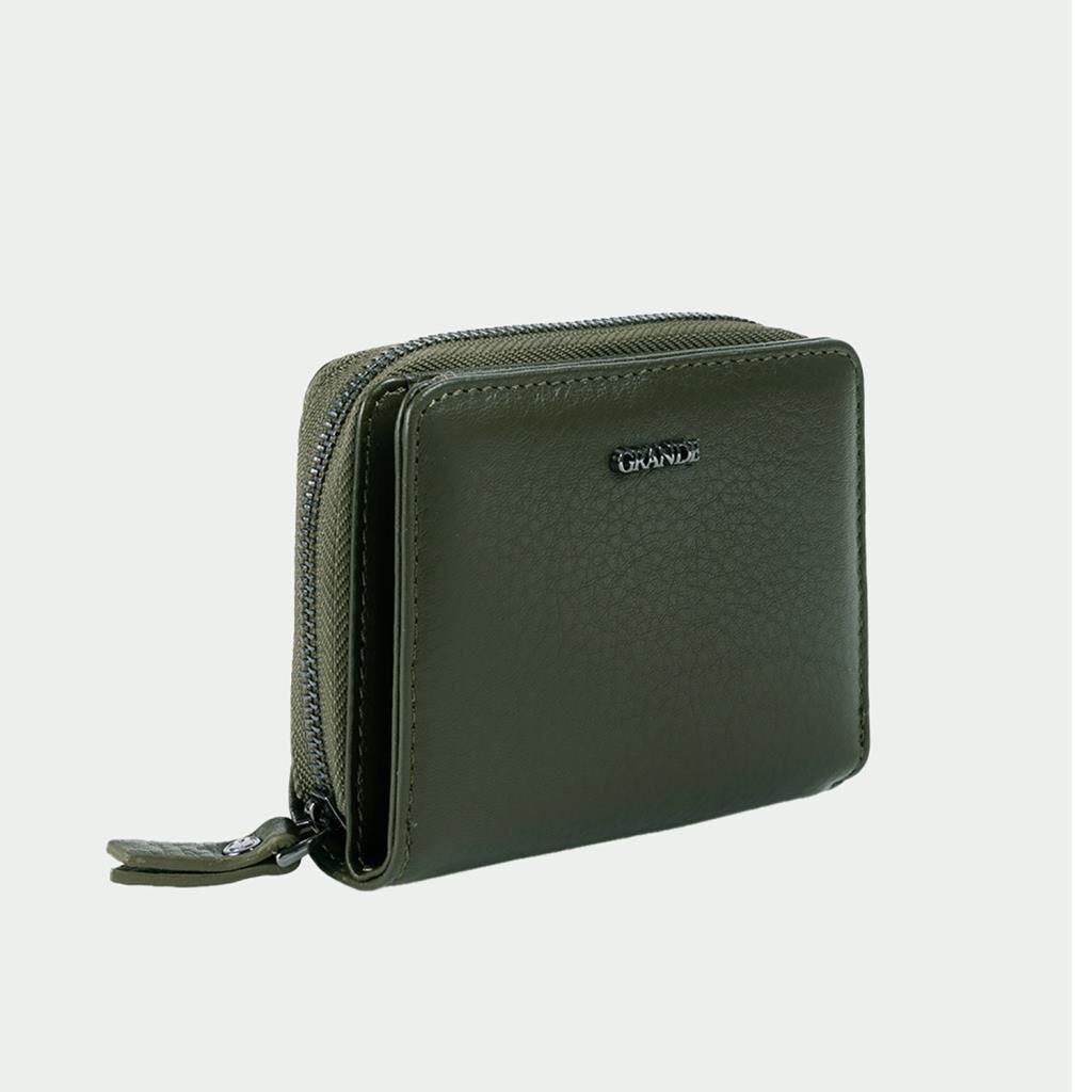 Grande Gerçek Deri Kadın Cüzdanı Hakiki Deri Küçük Boy Yeşil