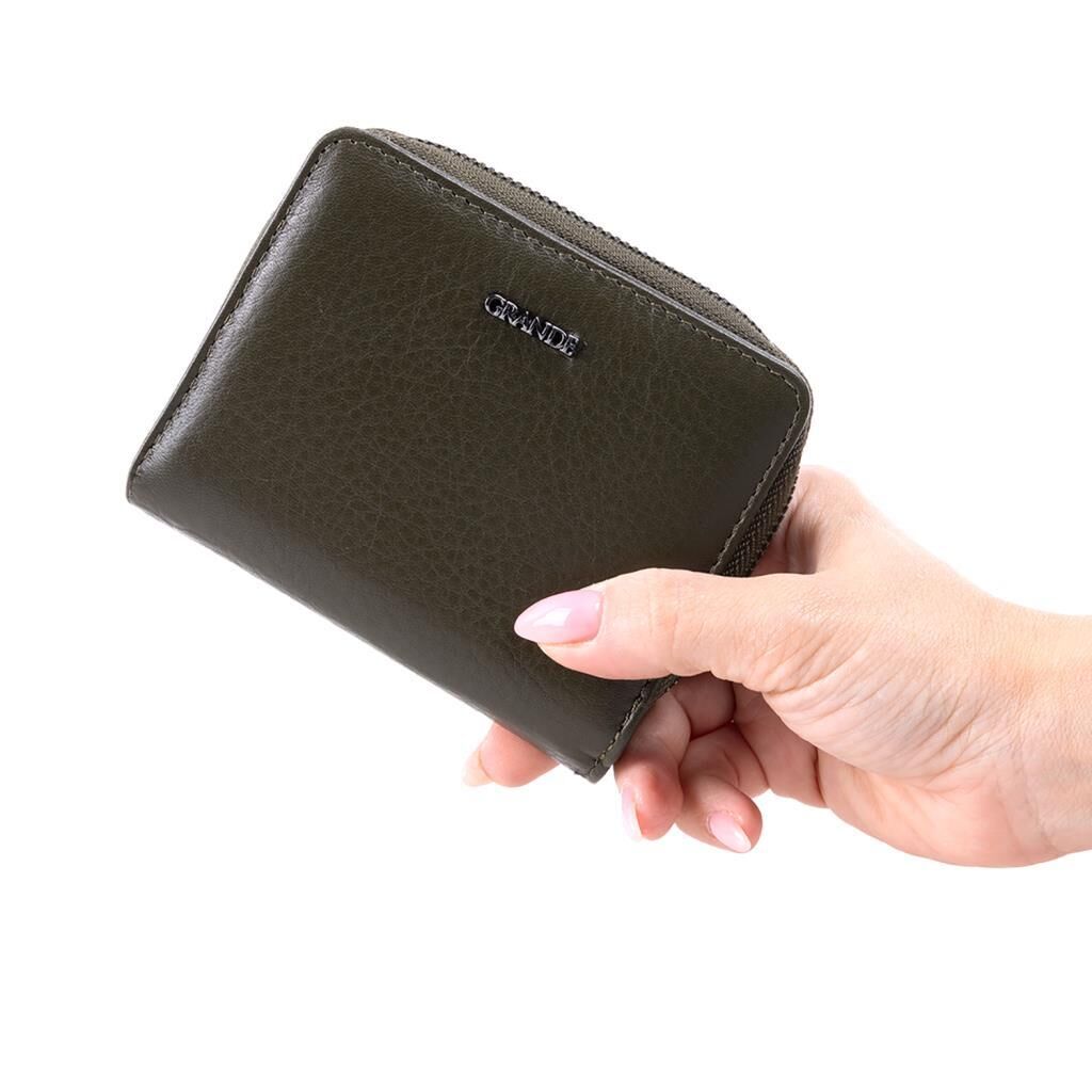 Grande Gerçek Deri Kadın Cüzdanı Hakiki Deri Küçük Boy Yeşil