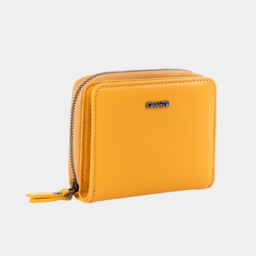 Grande Gerçek Deri Kadın Cüzdanı Hakiki Deri Küçük Boy Sarı