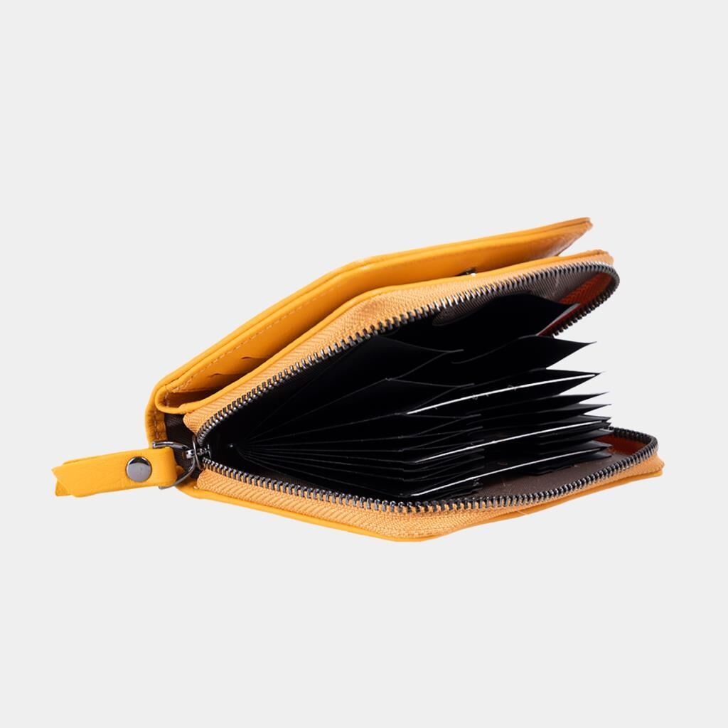 Grande Gerçek Deri Kadın Cüzdanı Hakiki Deri Küçük Boy Sarı