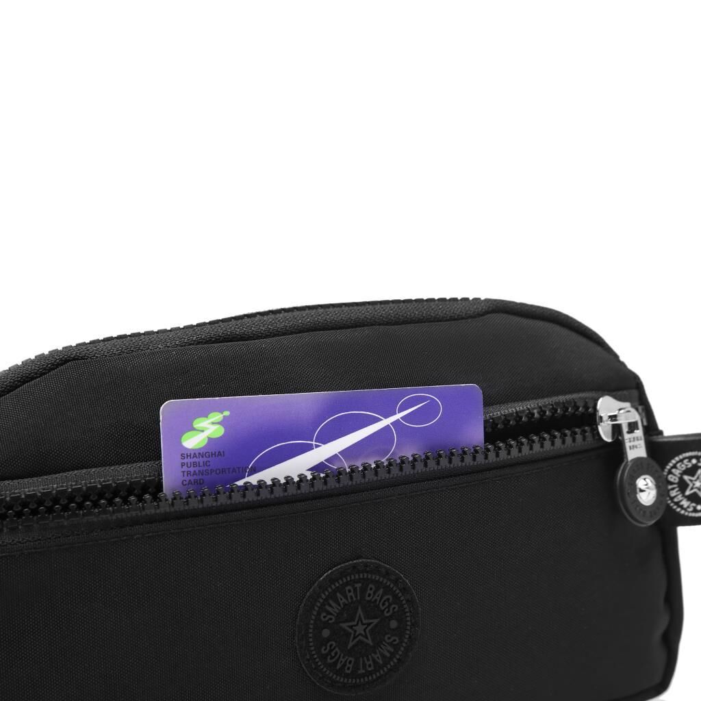 Smart Bags Mini Boy Postacı Çantası ve Cüzdanı Krinkıl Kumaş 1112 Siyah