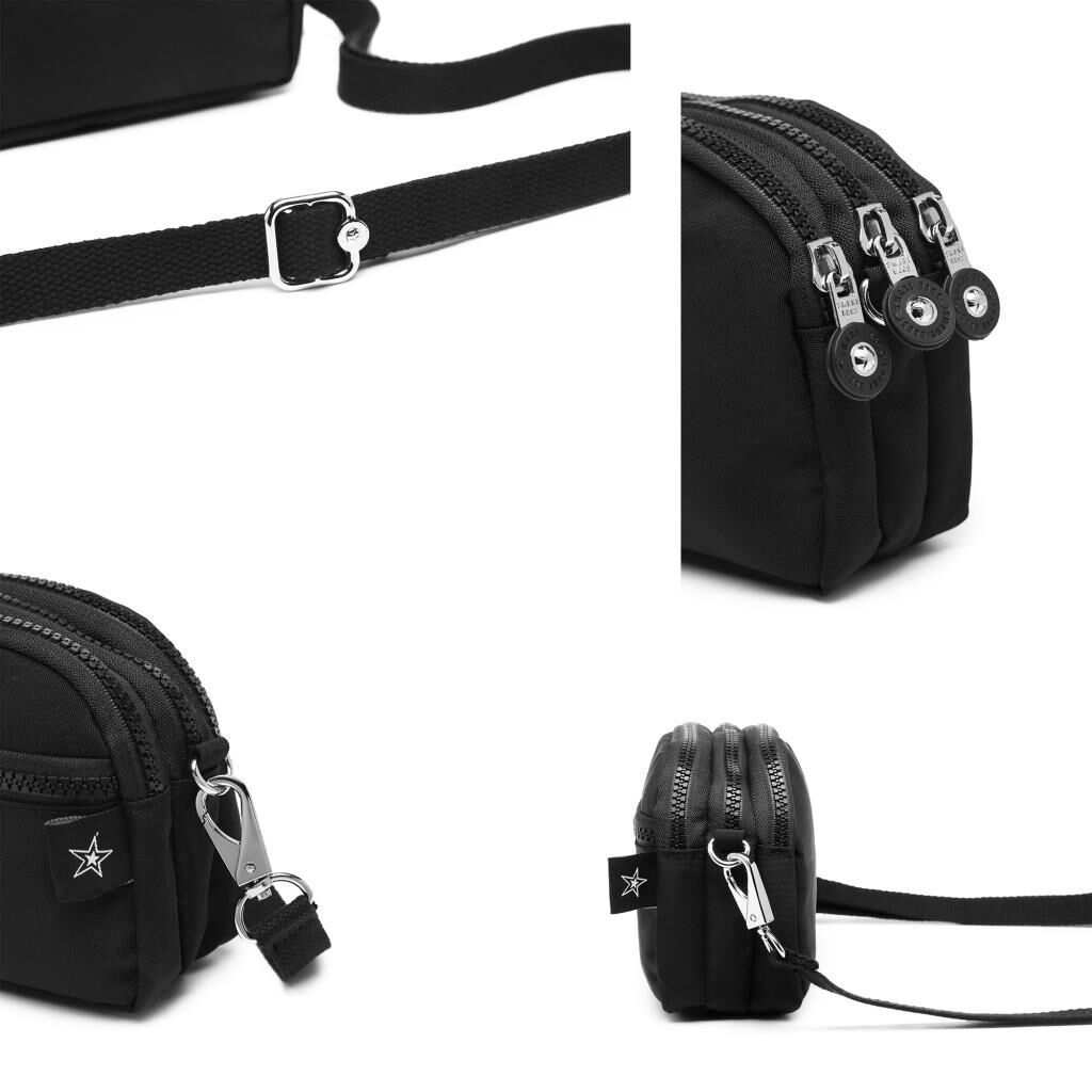 Smart Bags Mini Boy Postacı Çantası ve Cüzdanı Krinkıl Kumaş 1112 Siyah