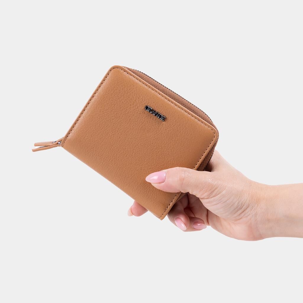 Grande Gerçek Deri Kadın Cüzdanı Hakiki Deri Küçük Boy Camel