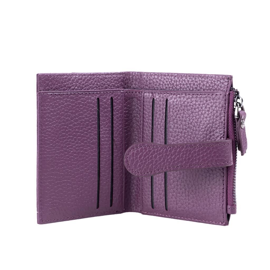 Grande Gerçek Deri Kadın Cüzdanı Hakiki Deri Küçük Boy Mürdüm