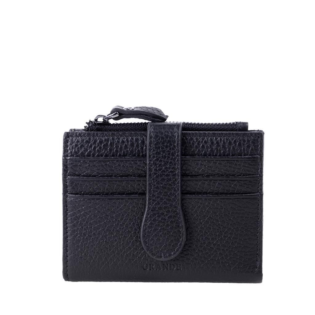 Grande Gerçek Deri Kadın Cüzdanı Hakiki Deri Küçük Boy Siyah