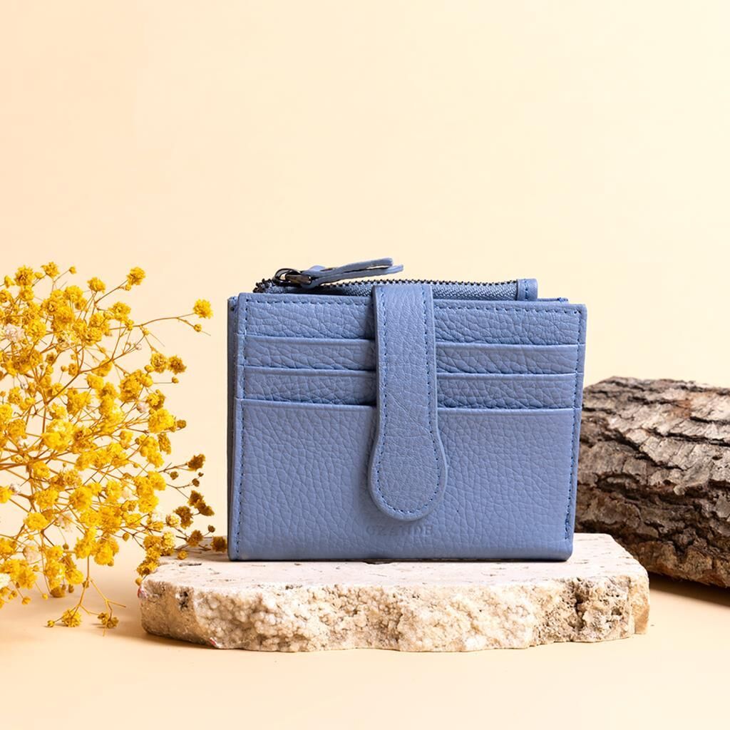 Grande Gerçek Deri Kadın Cüzdanı Hakiki Deri Küçük Boy Buz Mavi