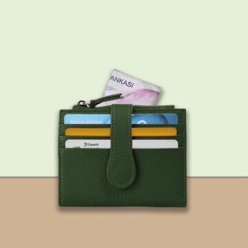 Grande Gerçek Deri Kadın Cüzdanı Hakiki Deri Küçük Boy LcsYeşil