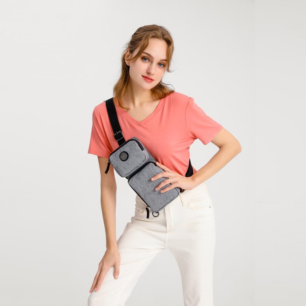 Kırçıllı Gri Kumaş Kadın Bodybag Çantası Smart Bags 3097