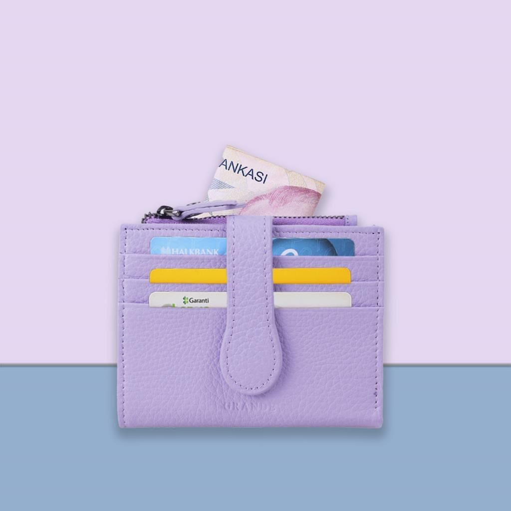Grande Gerçek Deri Kadın Cüzdanı Hakiki Deri Küçük Boy Leylak