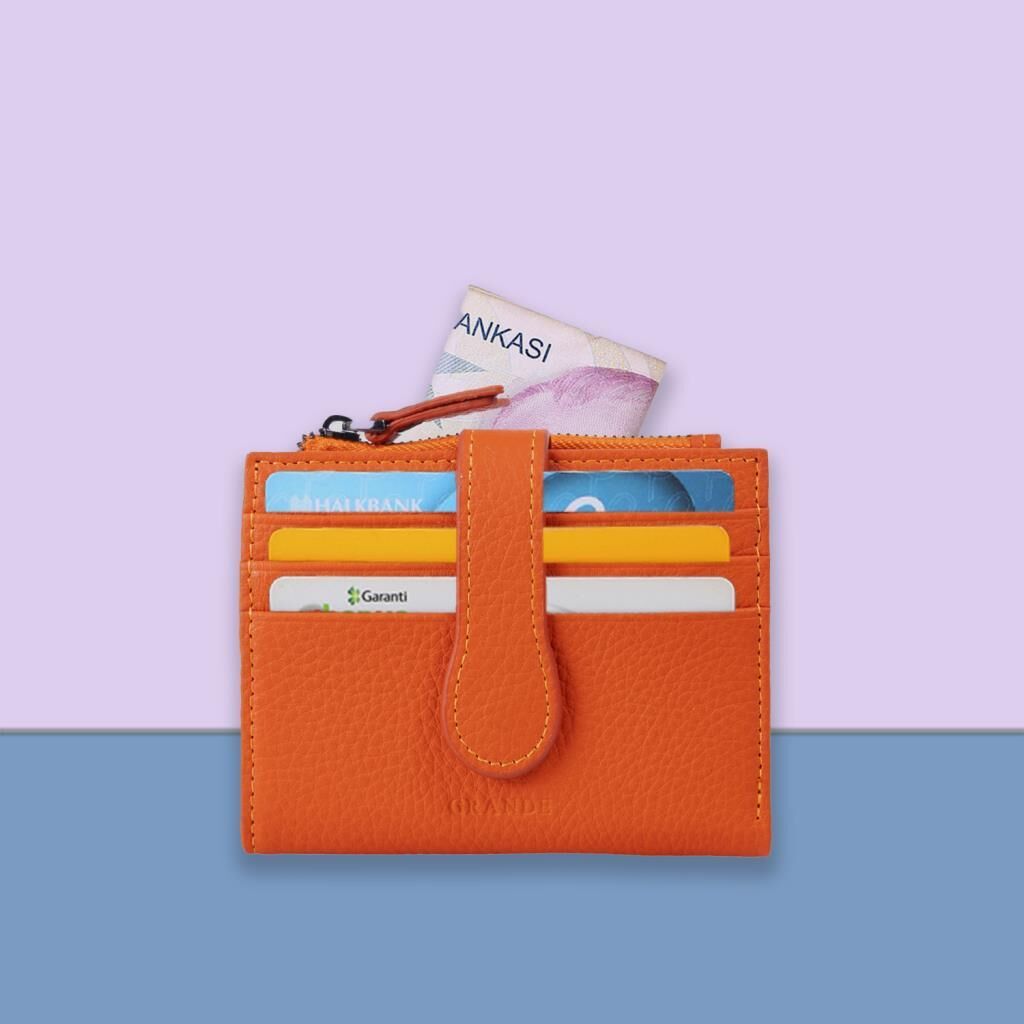 Grande Gerçek Deri Kadın Cüzdanı Hakiki Deri Küçük Boy Orange