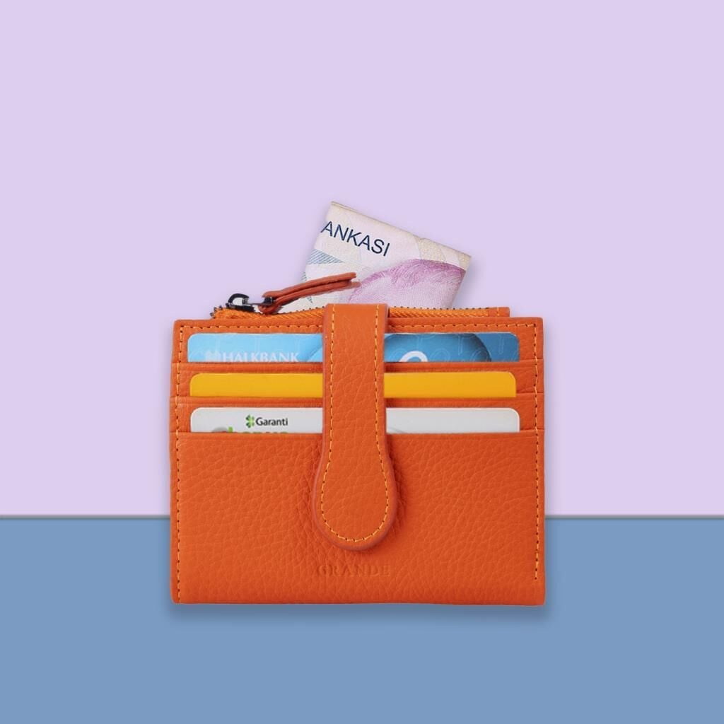 Grande Hakiki Deri Kadın Cüzdanı Küçük Boy Orange