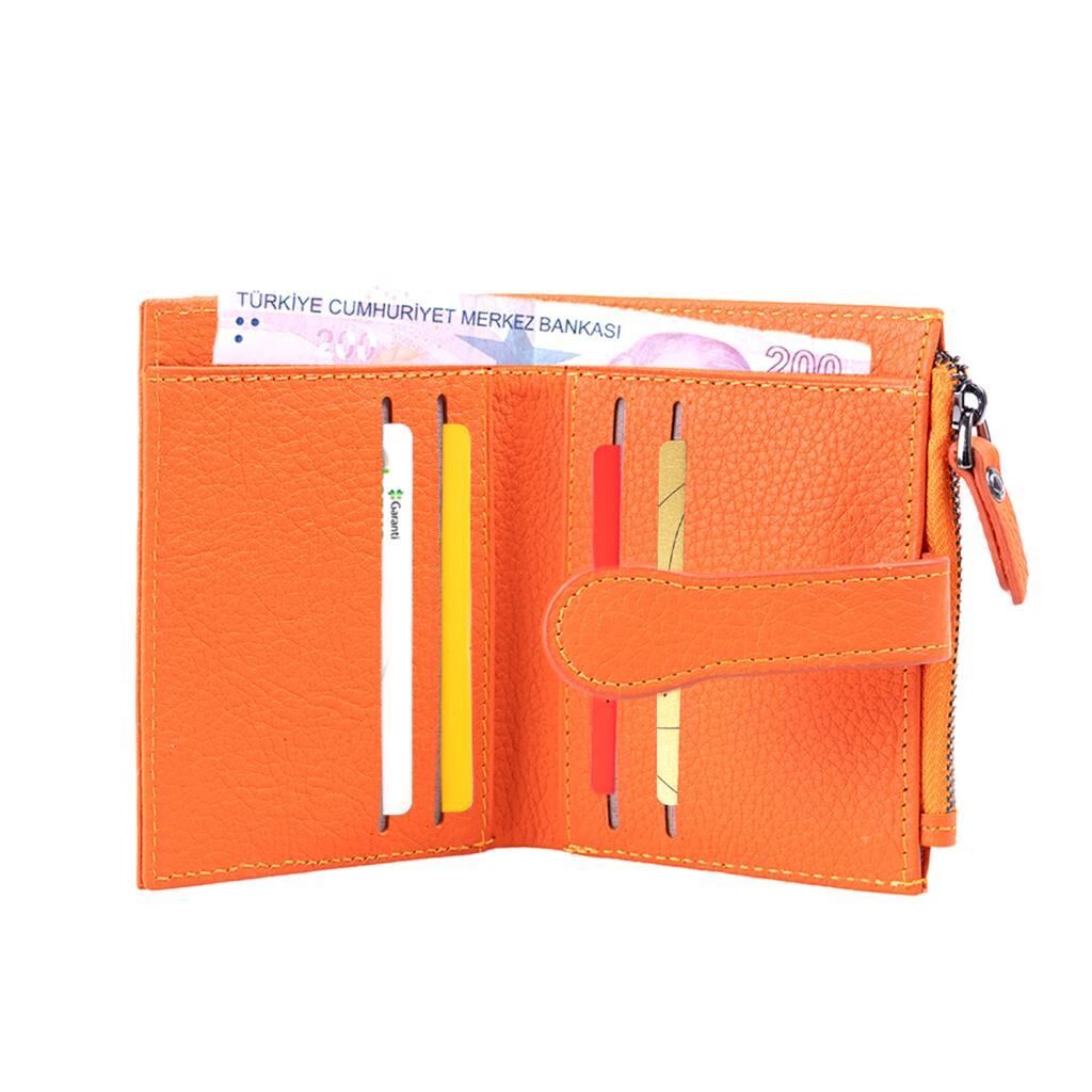 Grande Gerçek Deri Kadın Cüzdanı Hakiki Deri Küçük Boy Orange