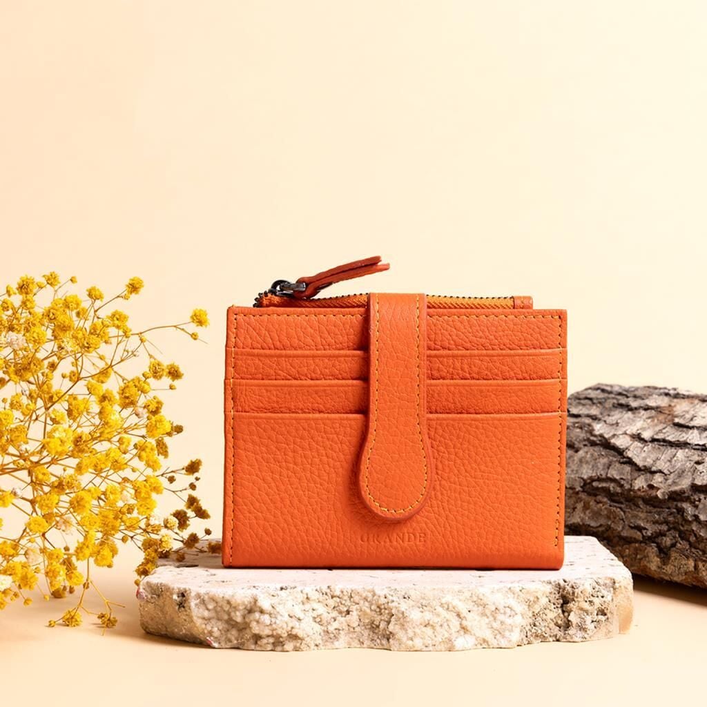 Grande Hakiki Deri Kadın Cüzdanı Küçük Boy Orange