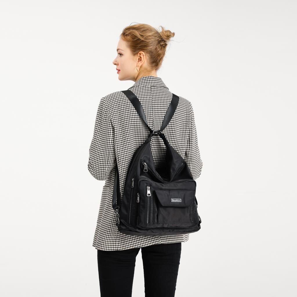 Barcelona Saten Kumaş Kadın Sırt ve Omuz Çantası 2129 Siyah