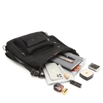 Barcelona Saten Kumaş Kadın Sırt ve Omuz Çantası 2129 Siyah