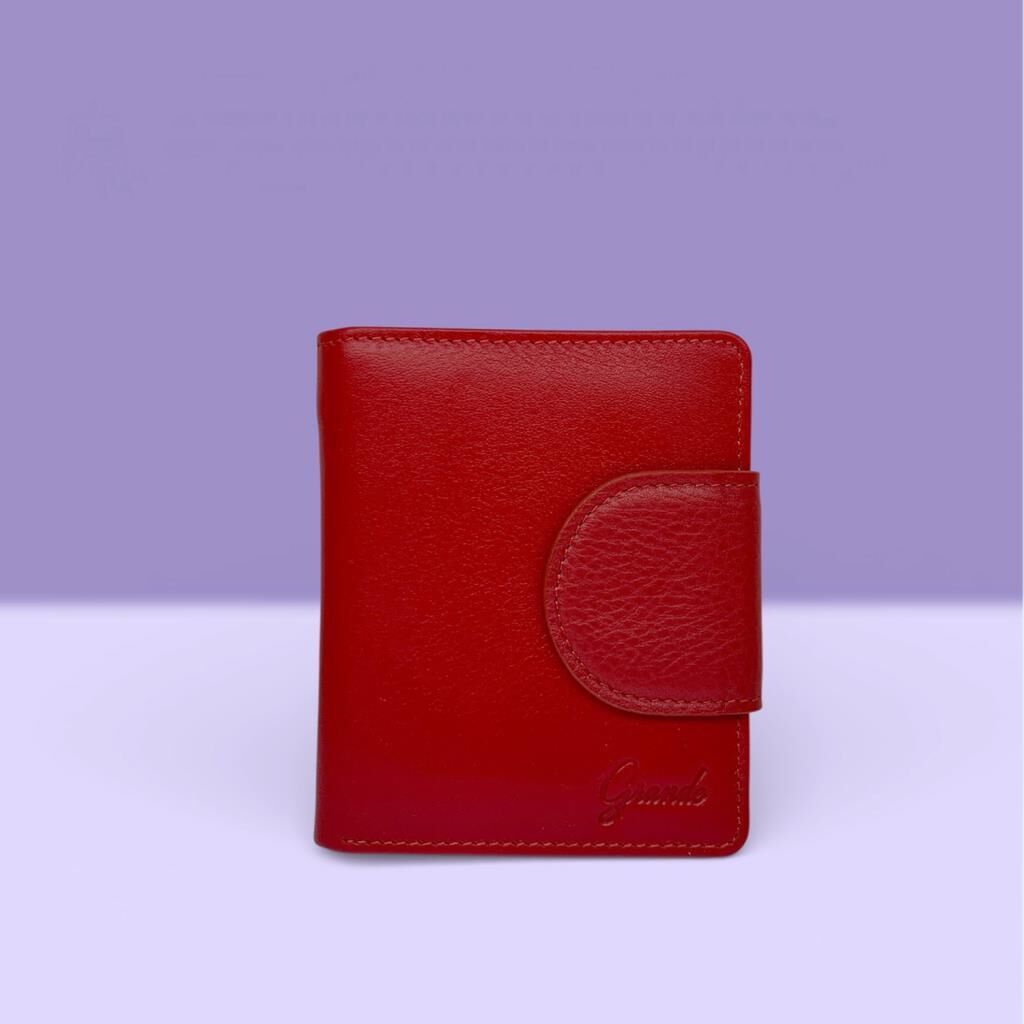 Grande Gerçek Deri Kadın Cüzdanı Hakiki Deri Küçük Boy Kırmızı